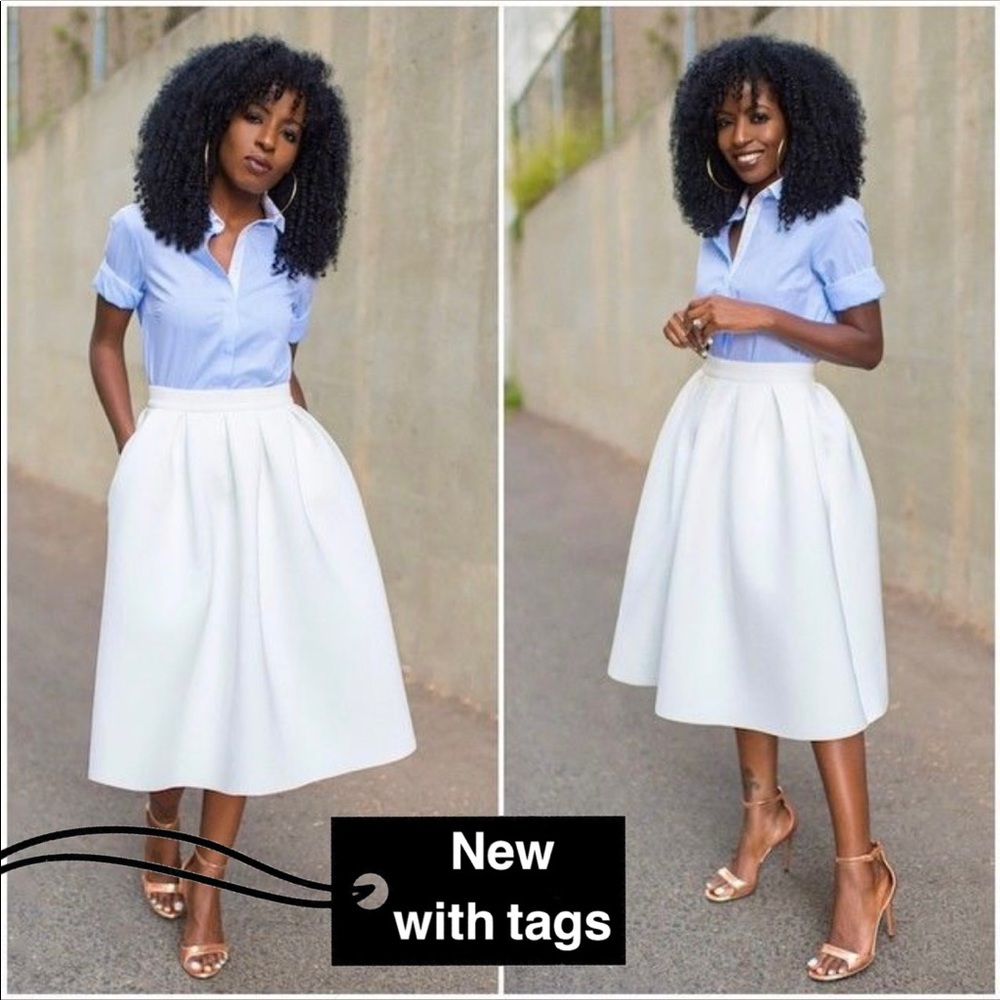 White full circle flare midi skirt.